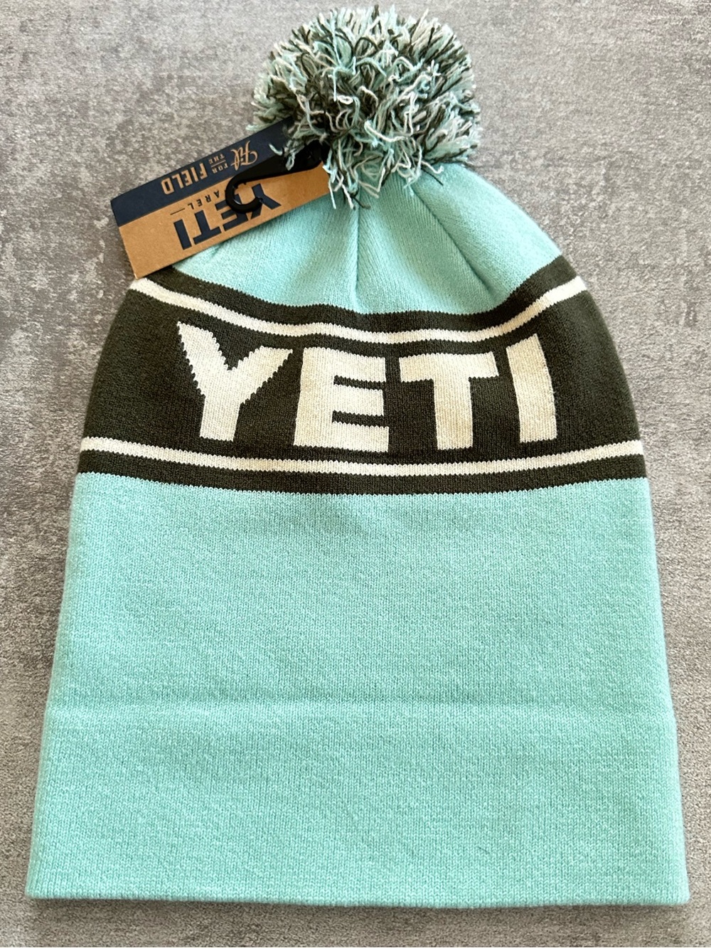 Yeti Retro Knit Seafoam & Green Pom-Top Beanie Hat